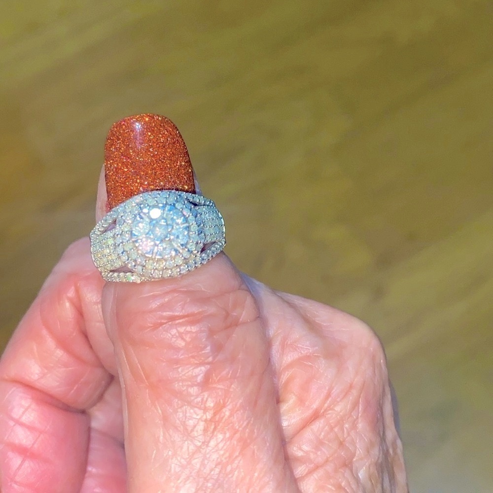 NWT Natural 1 full Carat Diamond Cocktail Ring platinum over sterling size 6